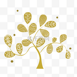 植物花纹装饰图片_金色装饰图案个性小树