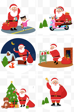 手绘雪橇车图片_圣诞节圣诞老人送礼物手绘插画