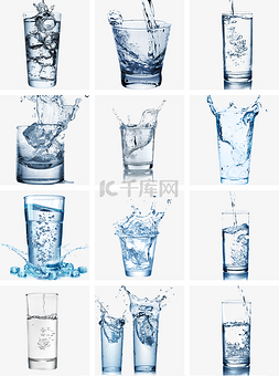 冰块图片_倒入水杯中流动的蓝色的水