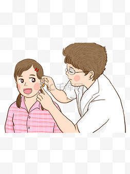 卡通人物图片_给病人戴助听器的医生漫画人物设