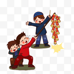 创意春节海报图片_卡通手绘新年小朋友放鞭炮创意海