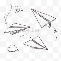 天空图片_卡通手绘涂鸦纸飞机简笔画元素