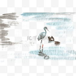 孤独的水鸟水墨画PNG免抠素材