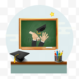 毕业季背景图片_校园毕业季卡通讲台黑板设计