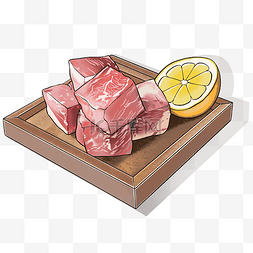肉制品图片_一叠装饰着柠檬的切块猪肉