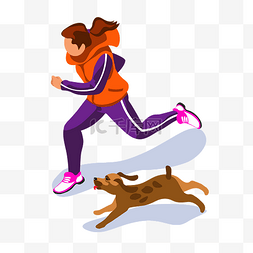 奔跑的卡通小狗图片_和小狗一起奔跑的运动员矢量素材