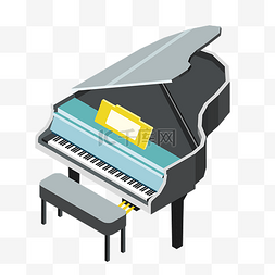手绘2.5d钢琴插画