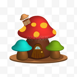 梦幻蘑菇图片_矢量手绘卡通蘑菇屋