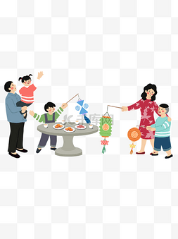 中秋节设计图片_手绘卡通一家人欢度中秋节元素
