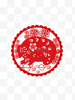 窗花剪纸猪福字新年传统节日
