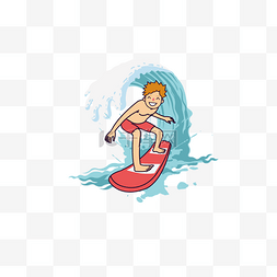 夏日清凉的卡通人在冲浪