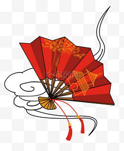 红折扇图片_国庆节中国红喜庆扇子云纹免扣