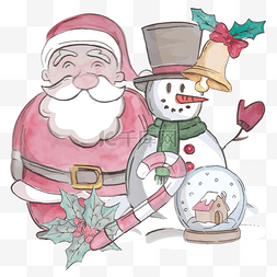 彩绘铃铛图片_圣诞节矢量彩绘圣诞老人雪人插画