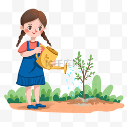 小女孩图片_植树节浇水的小女孩