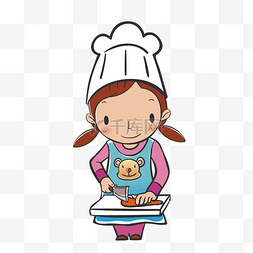 卡通女厨师人物图片_卡通女孩在煮菜免抠图