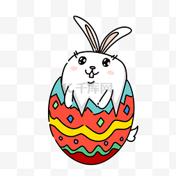 复活节图片_红色蛋壳可爱兔子