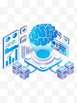 人工ai智能图片_蓝色2.5D大脑科技感人工智能