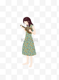 旗袍卡通女孩图片_穿碎花旗袍的弹吉他的卡通女孩