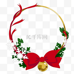 铃铛装饰画图片_圣诞节圣诞松树雪花铃铛蝴蝶结边