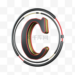C4D炫酷黑红金立体字母C装饰