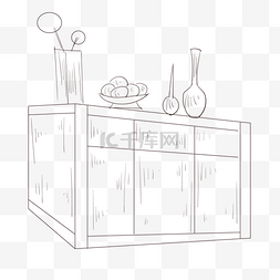 线描柜子和食物插画