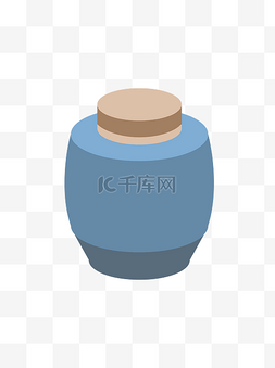 2.5D罐子瓶子蓝色古风陶罐可商用