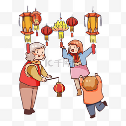 看花灯的人图片_家人新年逛灯会猜灯谜