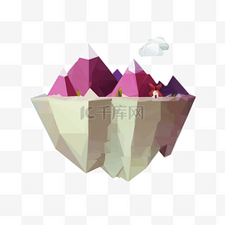 拼接可爱图片_暖色系明亮可爱小岛场景lowpoly