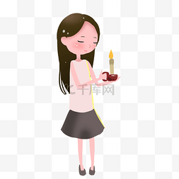 彩色创意拿蜡烛的小姑娘元素