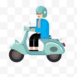 骑电动车的图片_手绘骑电动车的男人免抠元素
