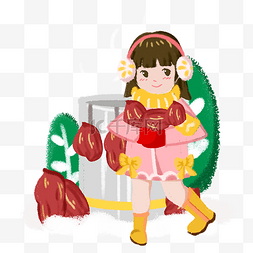 小寒图片_24节气小寒小女孩取暖手绘插画