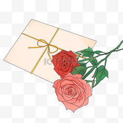 情人节贺卡图片_手绘红色玫瑰花红色贺卡元素