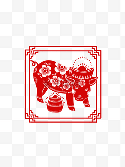 中国节日花纹图片_可商用新年窗花剪纸创意猪元素
