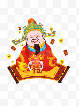 财神图片_新年卡通财神爷手绘插画纳福喜庆