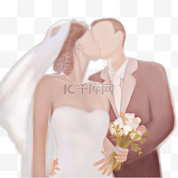 接吻手绘图片_婚博会情人节逆光新婚夫妇接吻手