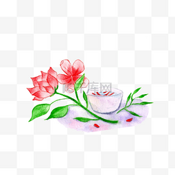 手绘古风茶杯图片_手绘水彩花茶插画