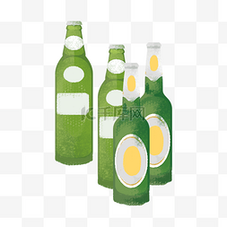 四个绿色的酒瓶子手绘设计图