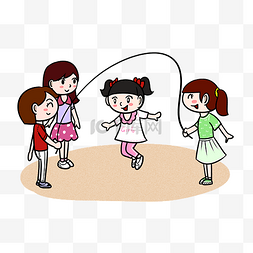 卡通儿童小女孩玩耍跳绳png透明底