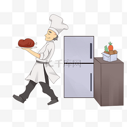 美食厨师图片_厨师做菜手绘卡通人物插画