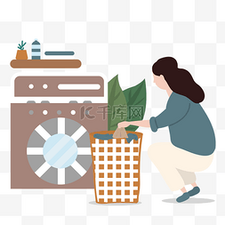 卡通风正在洗衣服的女人
