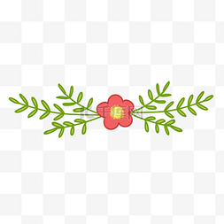 小花花卉手绘图片_红色小花绿色树叶装饰边框
