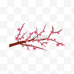 开满桃花的树枝插画