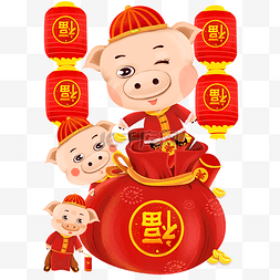 猪年插画五福临门