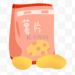 土豆图片_红色袋装薯片插画