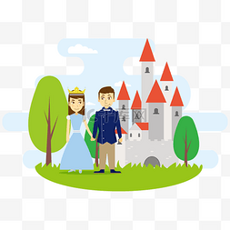 城堡卡通矢量图片_卡通矢量王子公主式结婚仪式免抠