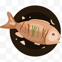 简笔画食物简笔画图片_盘子里的美食红烧鱼元素下载