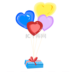 卡通手绘情侣图图片_情人节浪漫气球送礼物手绘矢量图