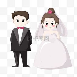 手绘西方的婚纱照插画