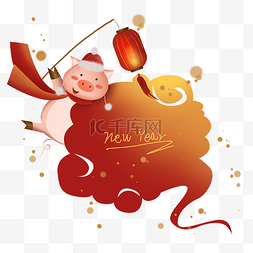 2019猪年中国风红色祥云文字框