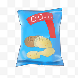 蓝色袋子图片_手绘蓝色袋装薯片插画